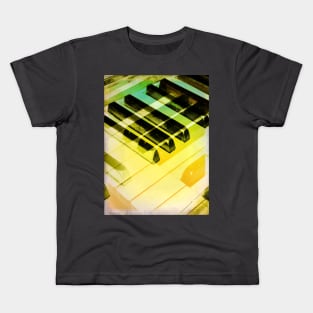 Overlapping Abstract Mirroring Piano Keys with Green and Yellow Kids T-Shirt